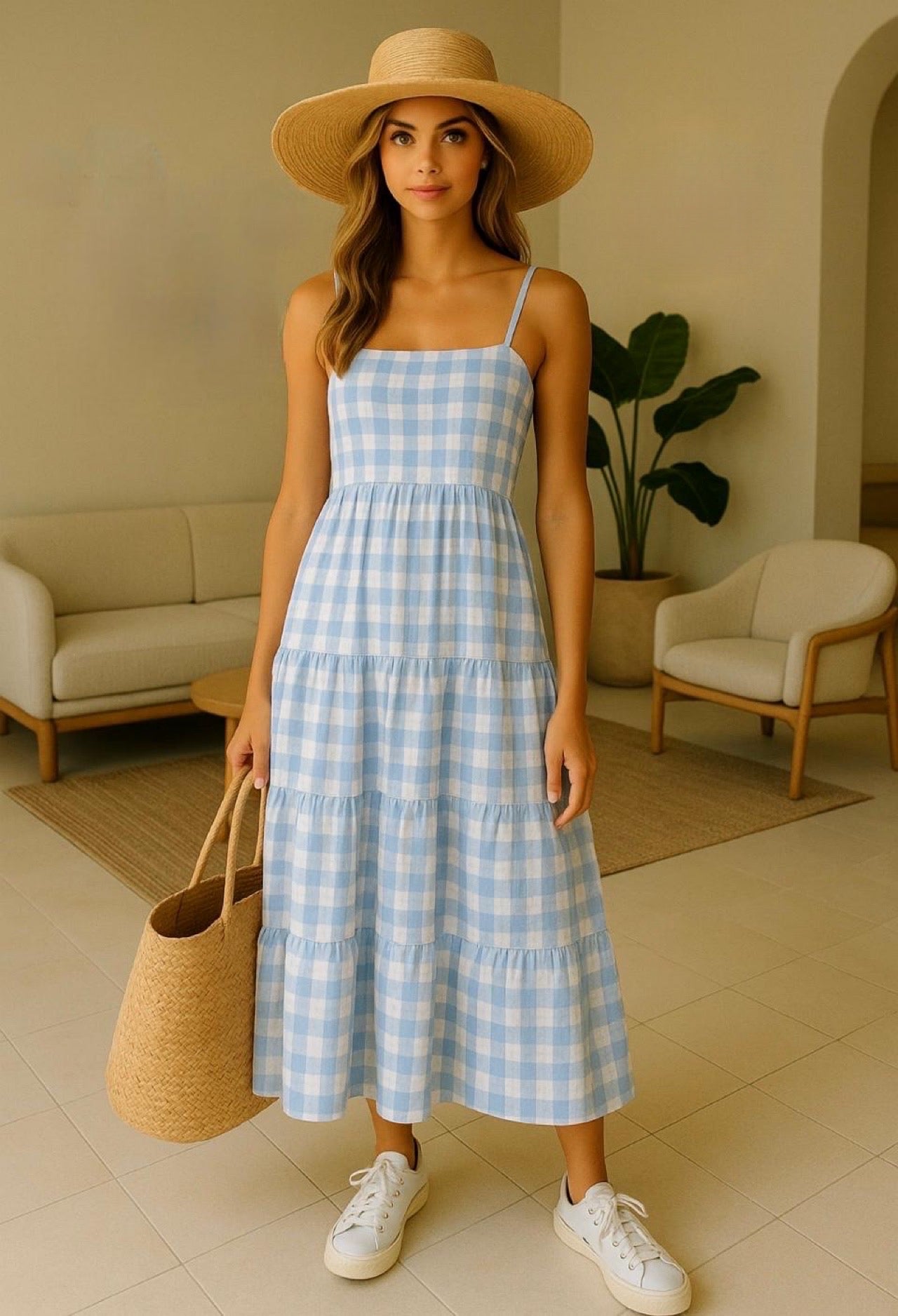 Summer honeycomb dress, 7 checks and prints, sizes (36-44)