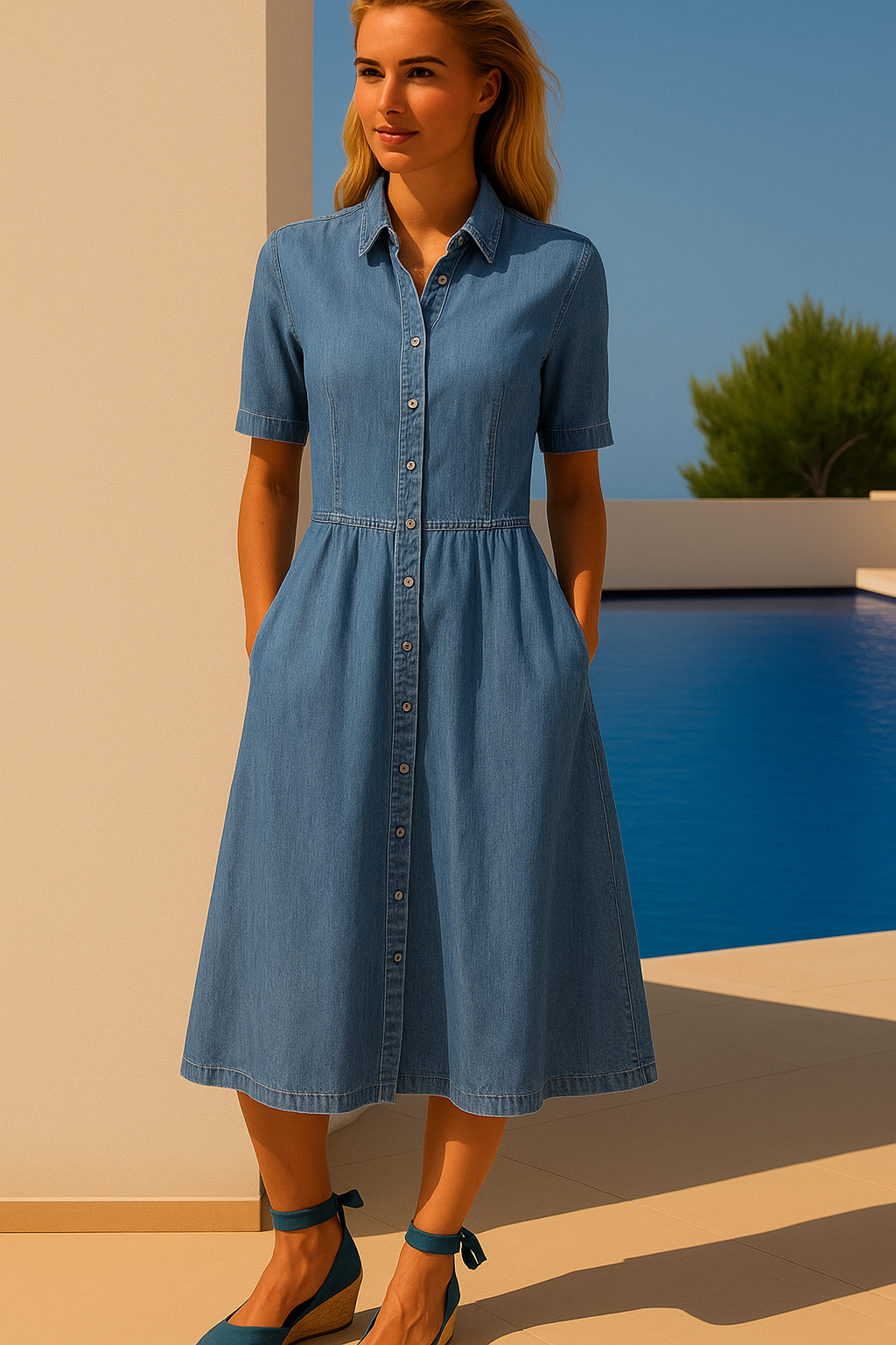 Denis Denim Lycra Dress, sizes (36-50)