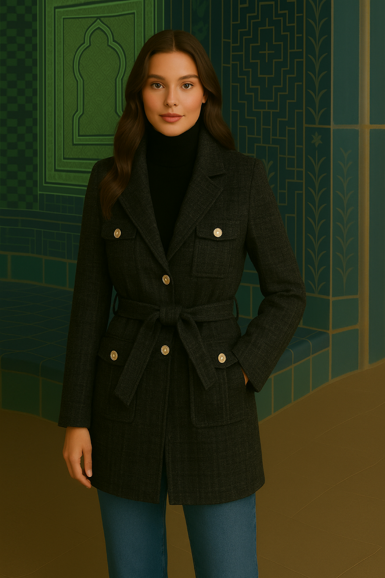 Texas wool camisole jacket including belt, 5 sizes (36-44)