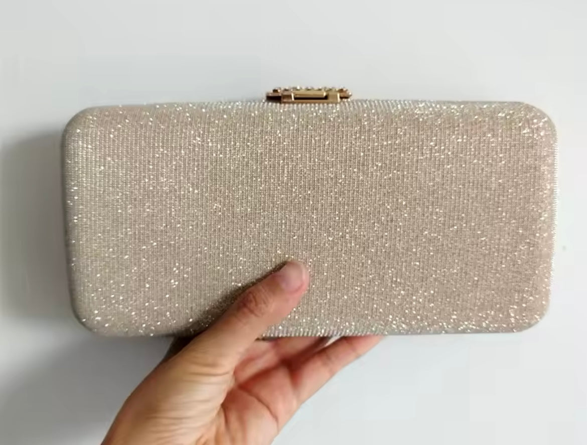 Rosemary golden baguette clutch with click braid