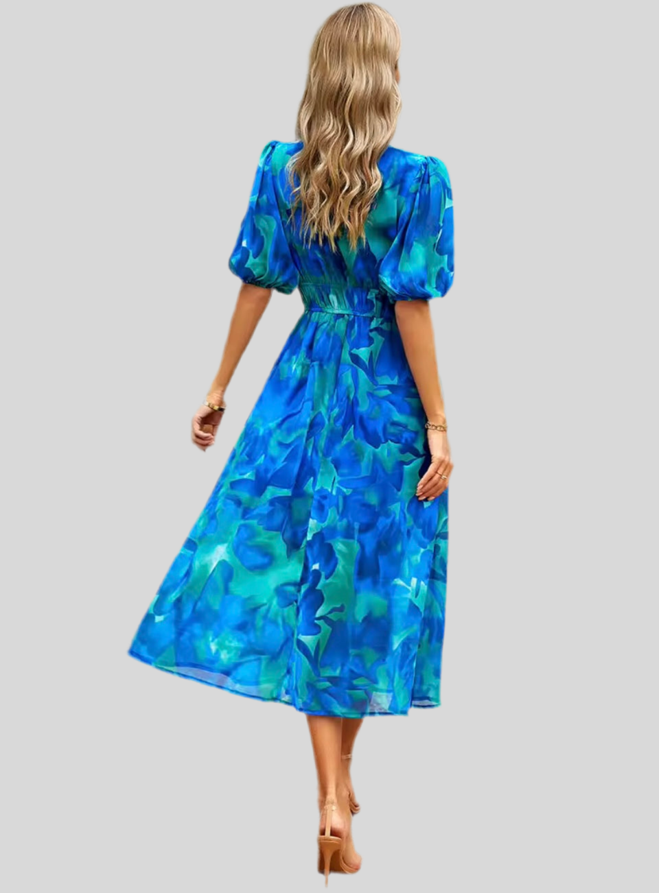 Vestido Monaco Multicolor flores gasa con forro y cintura elástica,3 estampados, tallas (36-46)