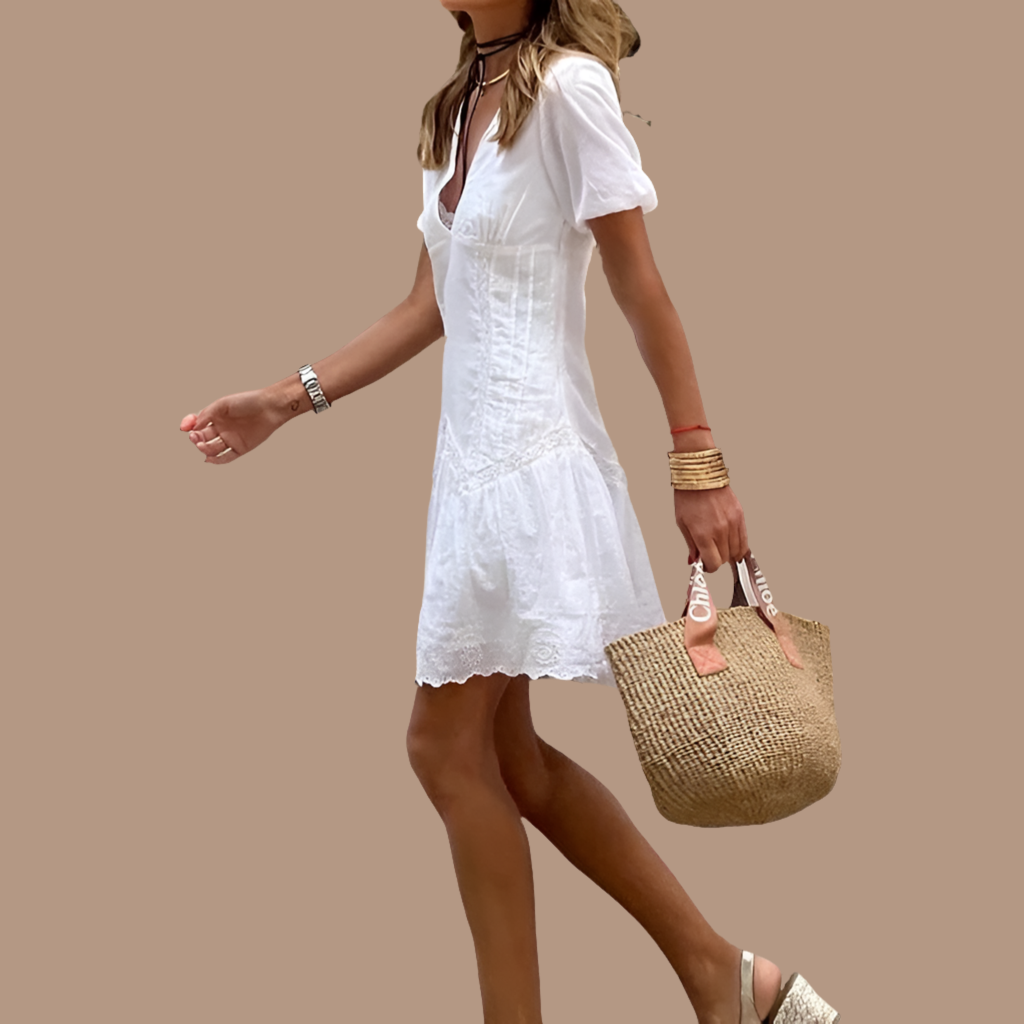 Los Angeles dress made of 100% cotton and lace, sizes (34-42)
