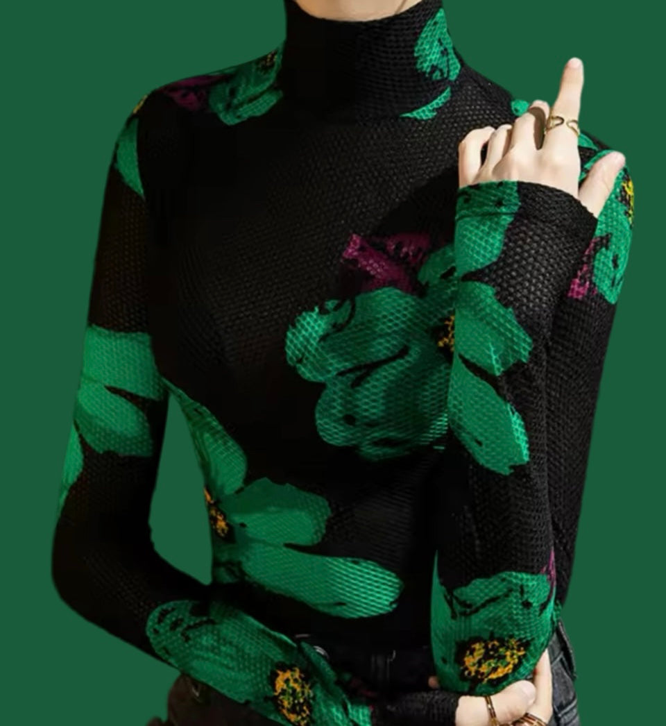 Mintlis mujer, algodón licra elastane, top Katie flores, tallas (36-48)