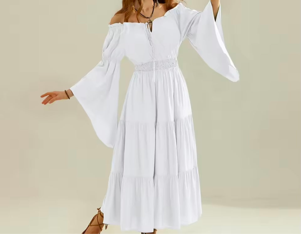 Olivia off-white dress, cotton lycra, sizes (36-46)