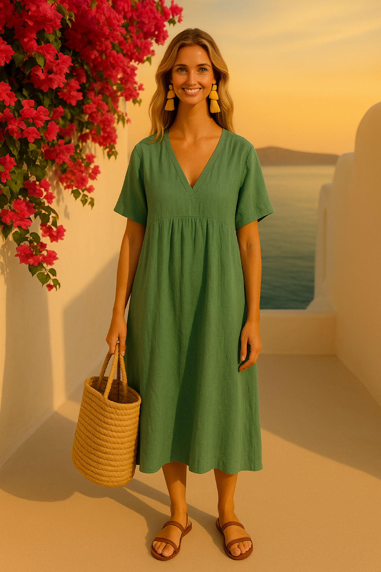 Noemi cotton linen dress, 4 colors, sizes (36-52)
