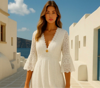 Vestido Anastasia elastane licra bordado y brocado, beige, tallas (36-46)