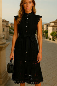 Vestido Candem bordado, con encaje y brocado, 2 colores, tallas (36-46)