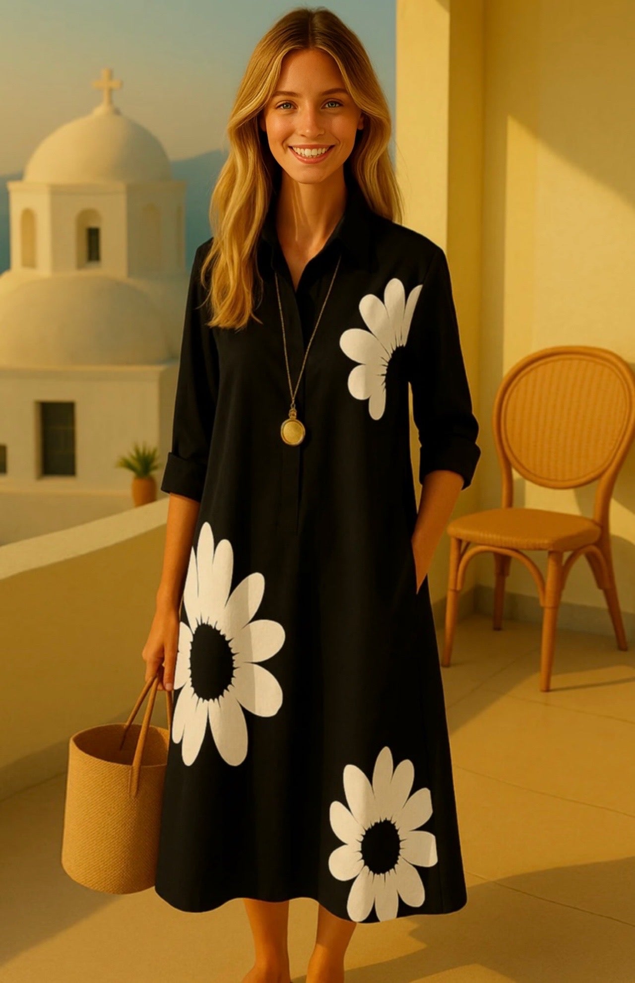 Casilda shirt dress with buttons and pockets, 4 MIDI prints, sizes (36-52)