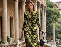 Vestido Baby amarillo y negro algodón licra satinado elastane, tallas (36-44)