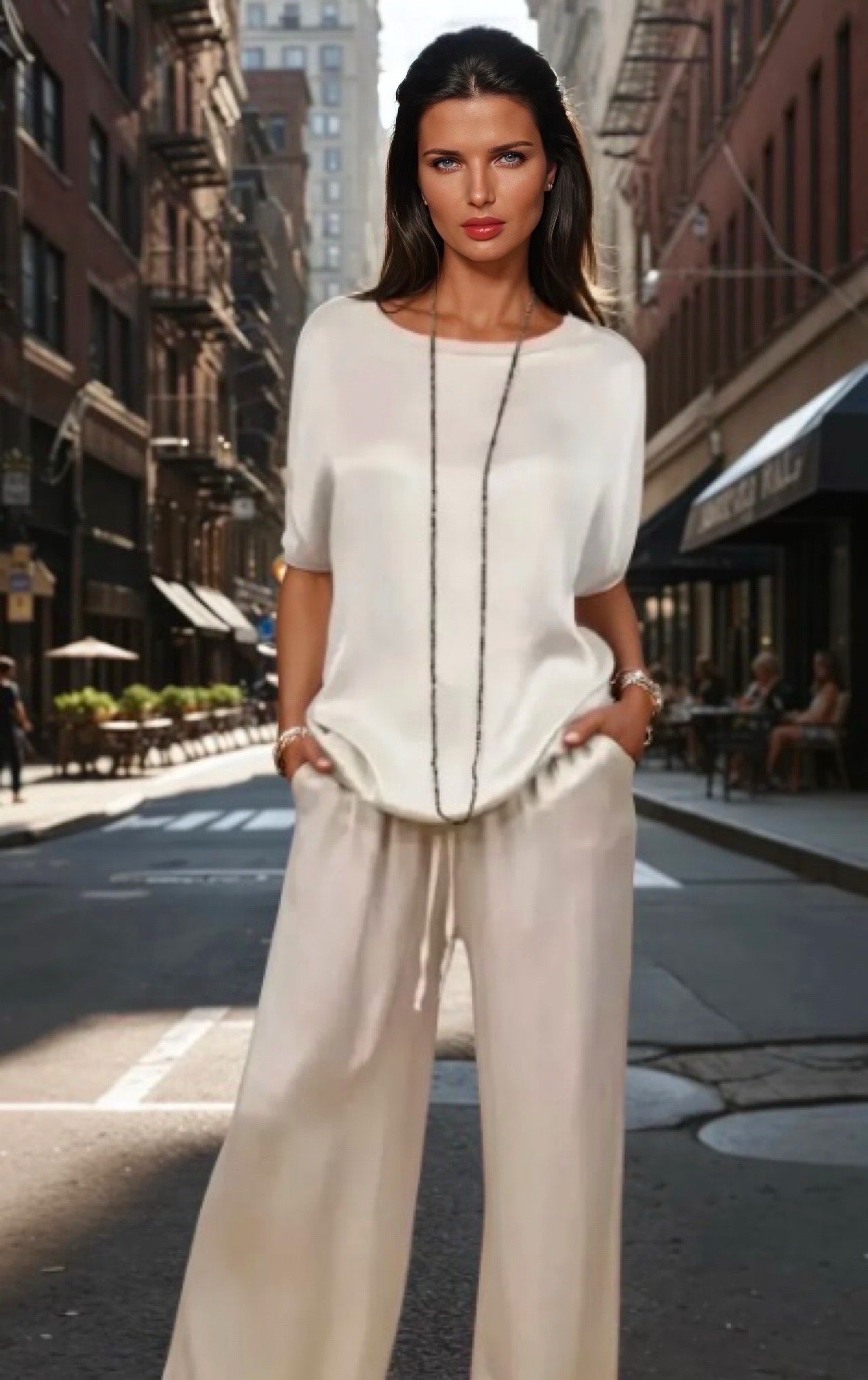 Estefan top y pantalón elástico,5 colores, talla (34-50)