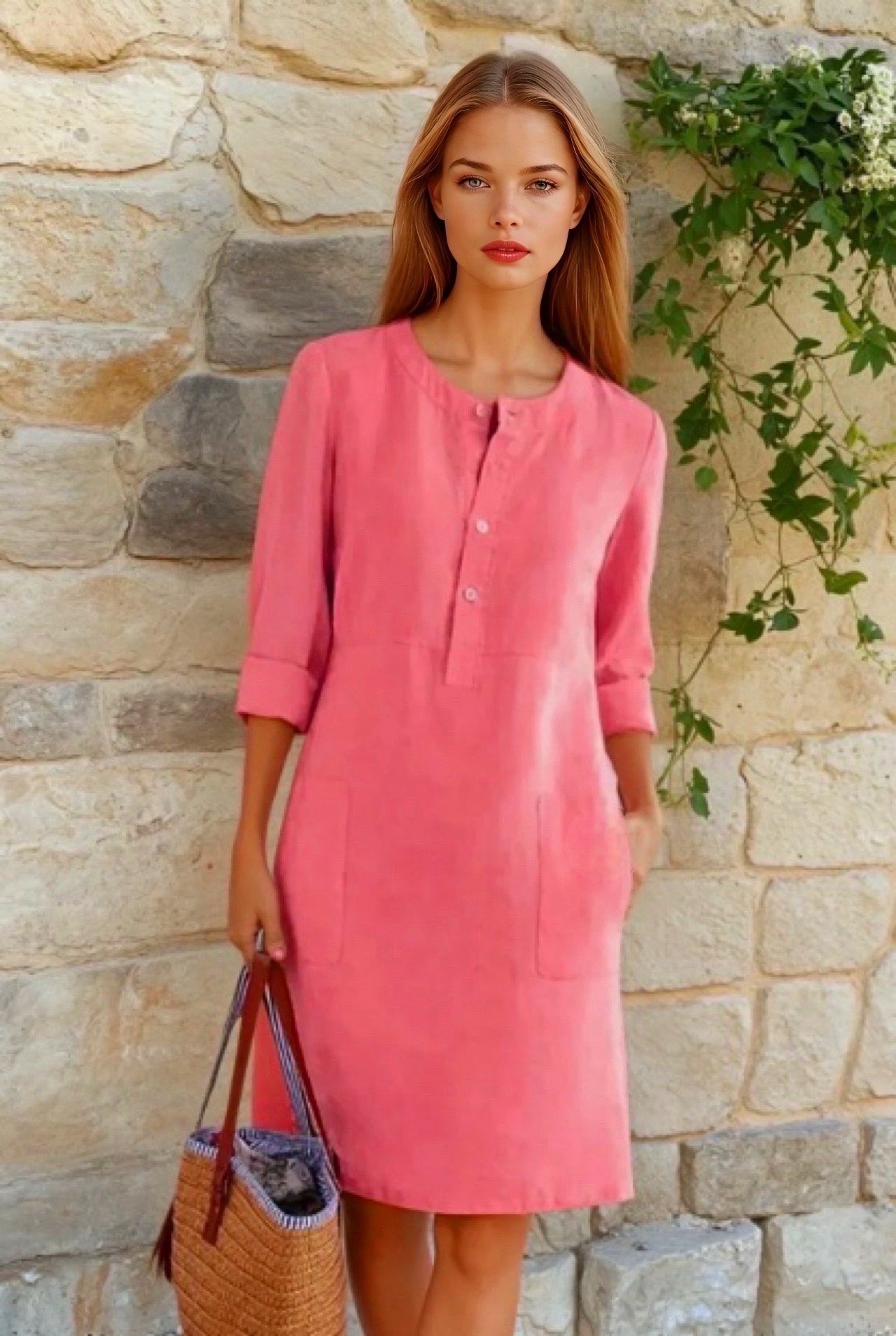 Mintlis mujer, algodón lino licra, 3 colores, vestido Claudin, tallas (36-46)