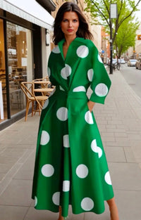Mintlis mujer, algodón licra, vestido Modena lunares verdes tallas (36-46)