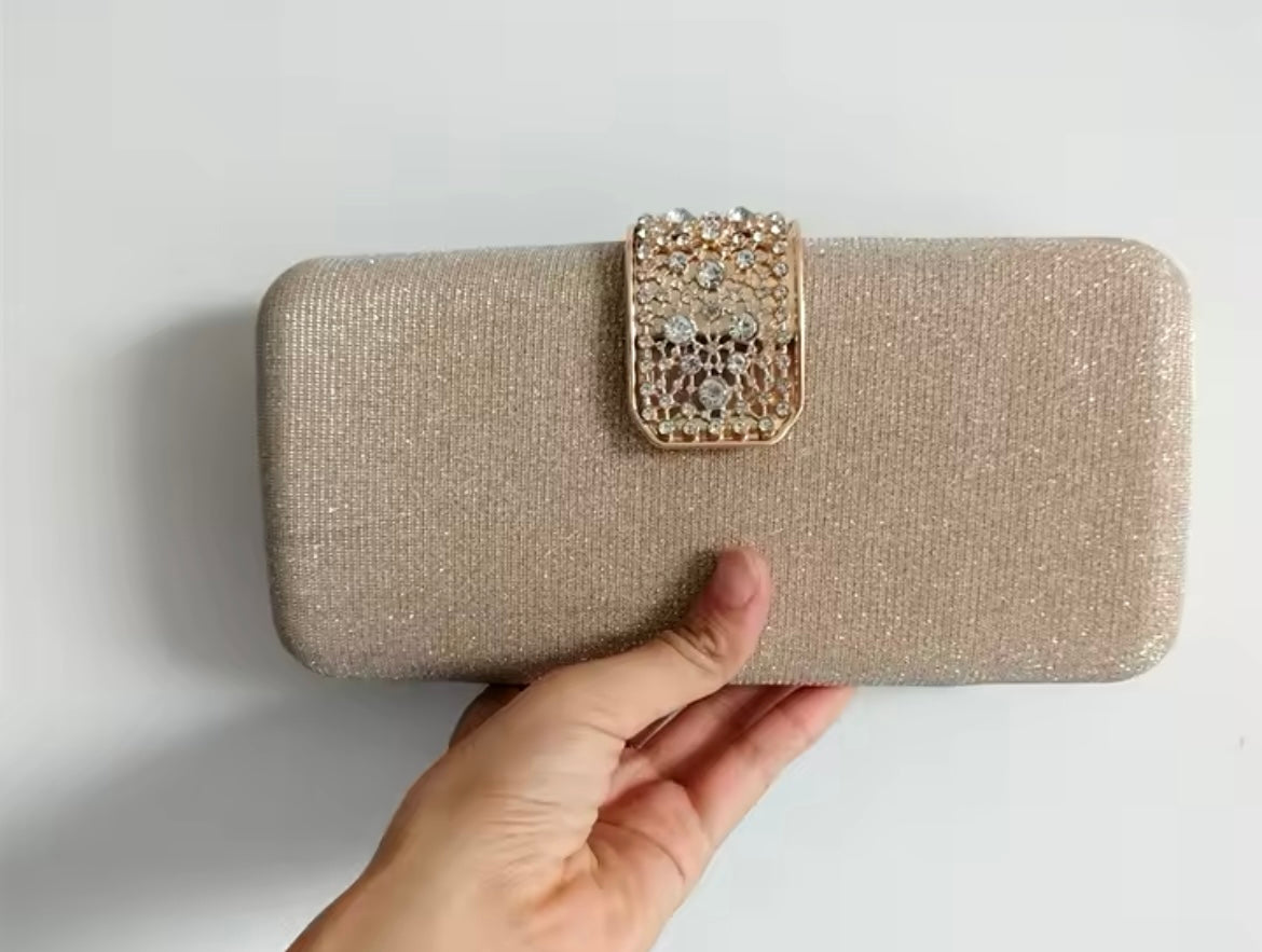 Rosemary golden baguette clutch with click braid