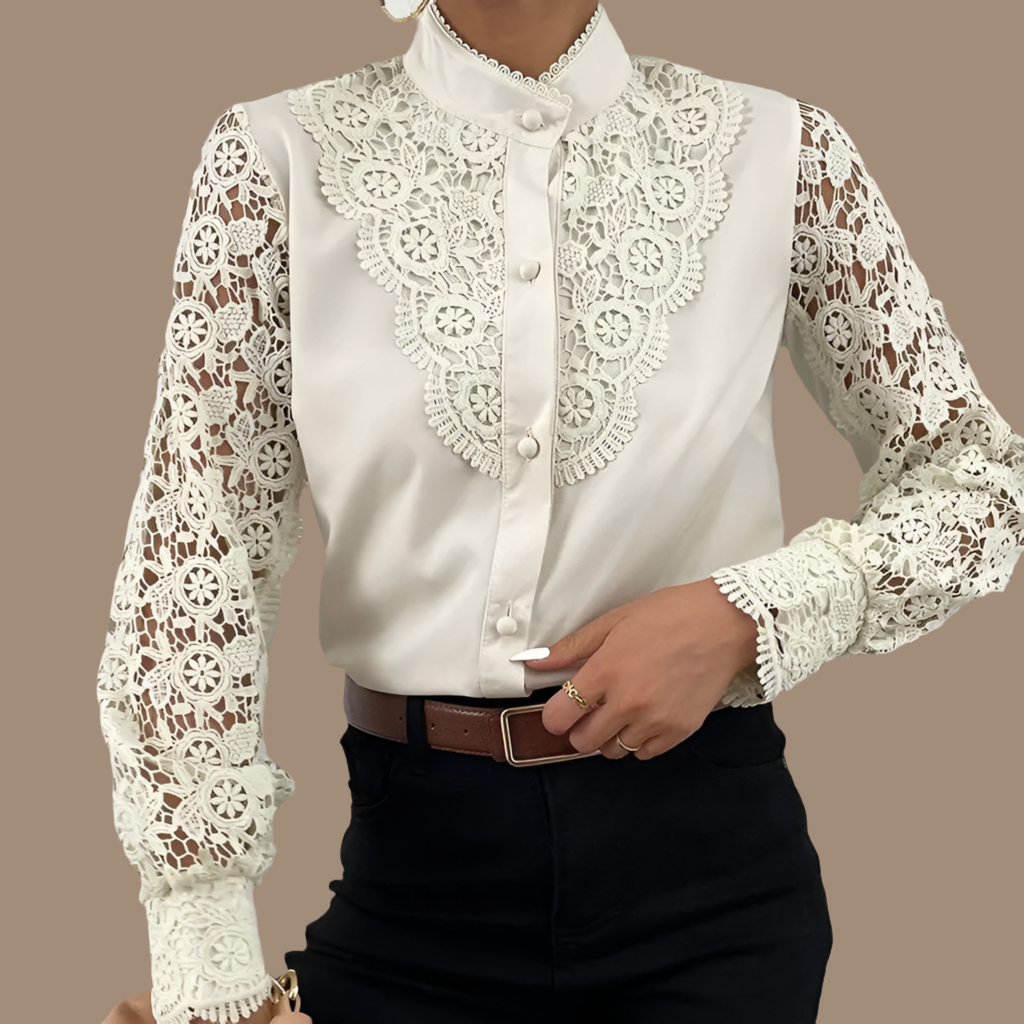 Camisa Anne gasa bordada, 3 colores, 5 tallas