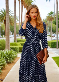 Vestido Claudine lunares cruzado, 2 colores , tallas (36-50)