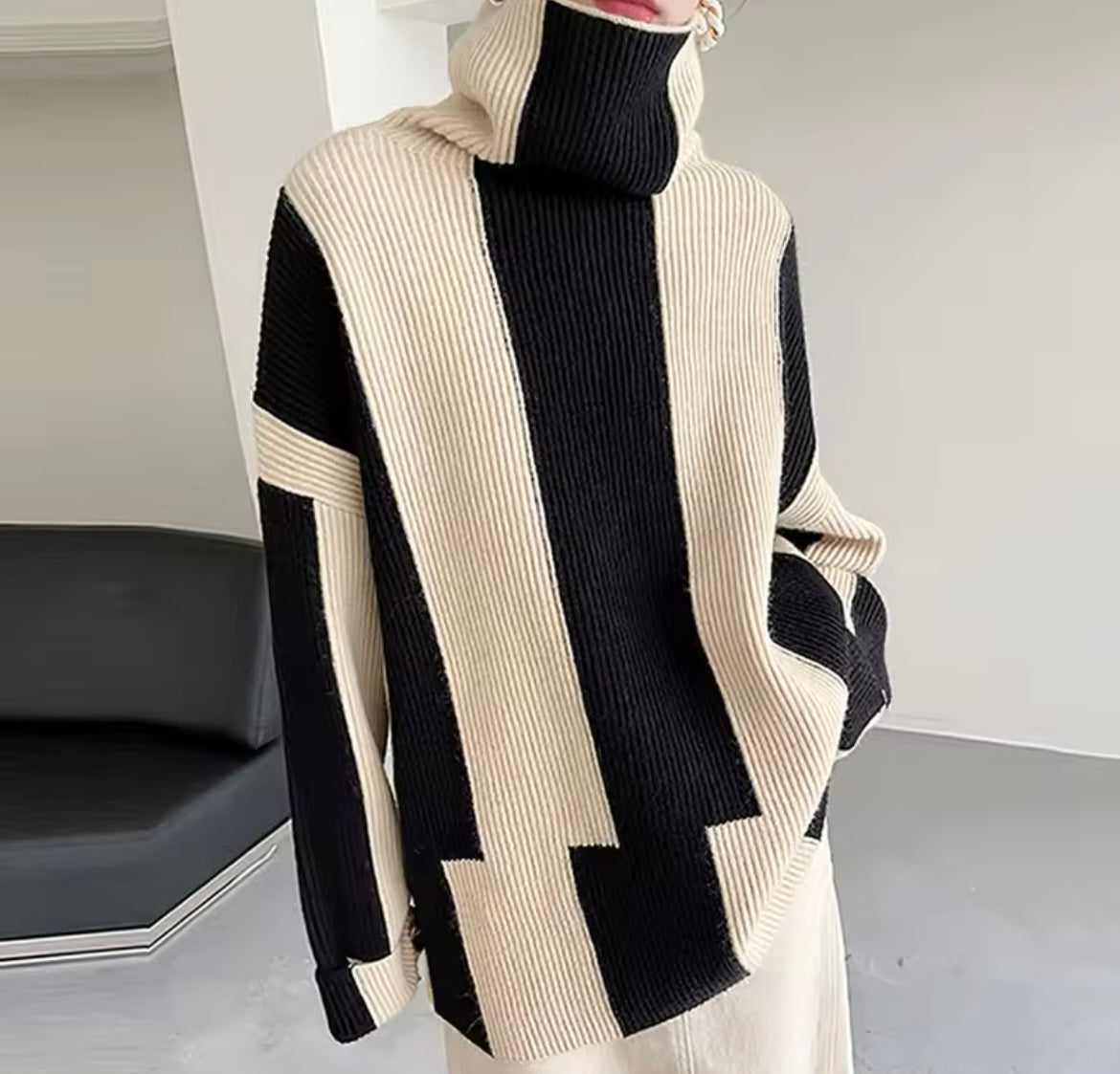 Mintlis mujer, punto de licra jersey cuello vuelto Carlota largo, tallas única (42-50)