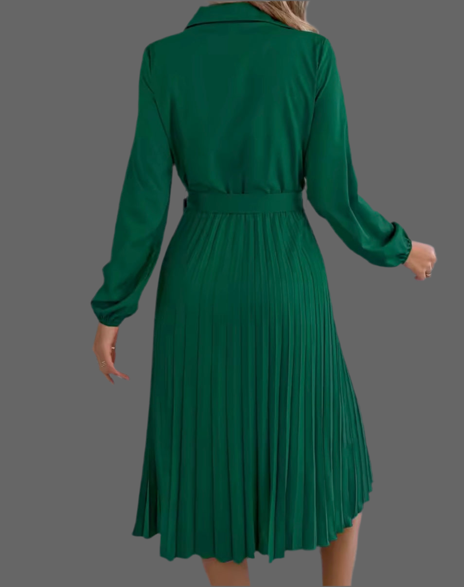 Vestido Love camisero con botones plisado con fajín , 4 colores, tallas (36-50)made in Italy