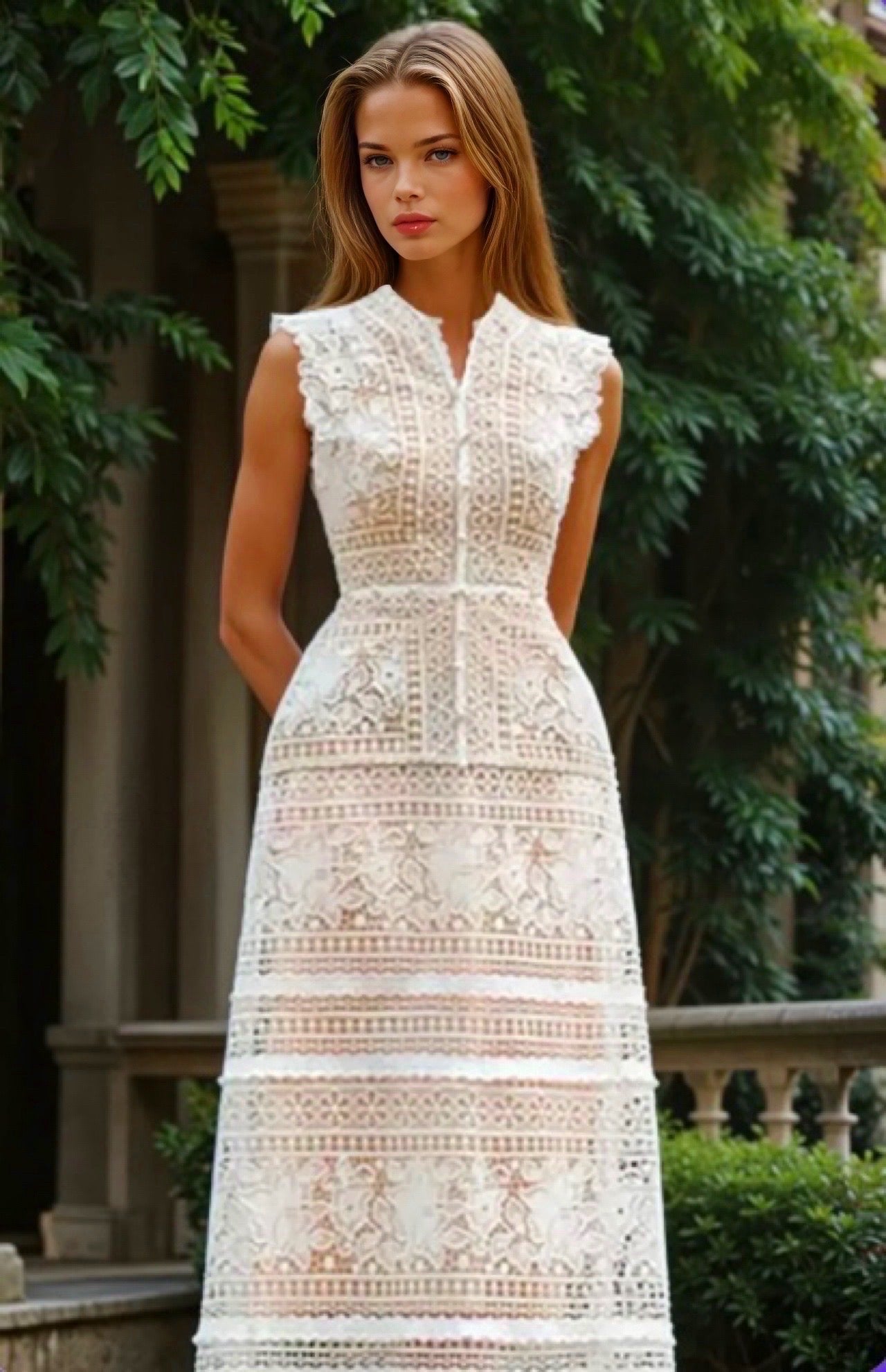 Mintlis mujer,encaje bordado con forro alta costura, vestido Genova, 2 colores, tallas (36-44)