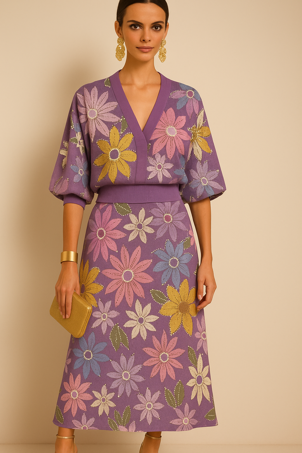 Martha 2-in-1 stretch jacket and skirt set in shiny wool, 4 colors, size (36-44)