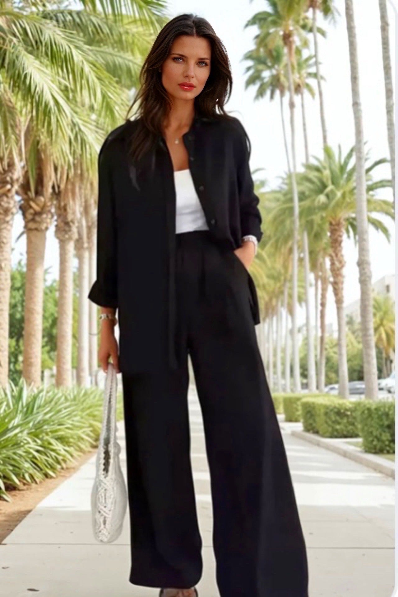 Conjunto Fabi, algodón viscosa camisa y pantalón, 3 colores, tallas (36-50)