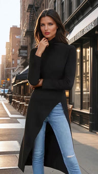 Mintlis mujer, lana 100% licra, jersey Chloe asimétrico oversized largo, tallas (36-46)