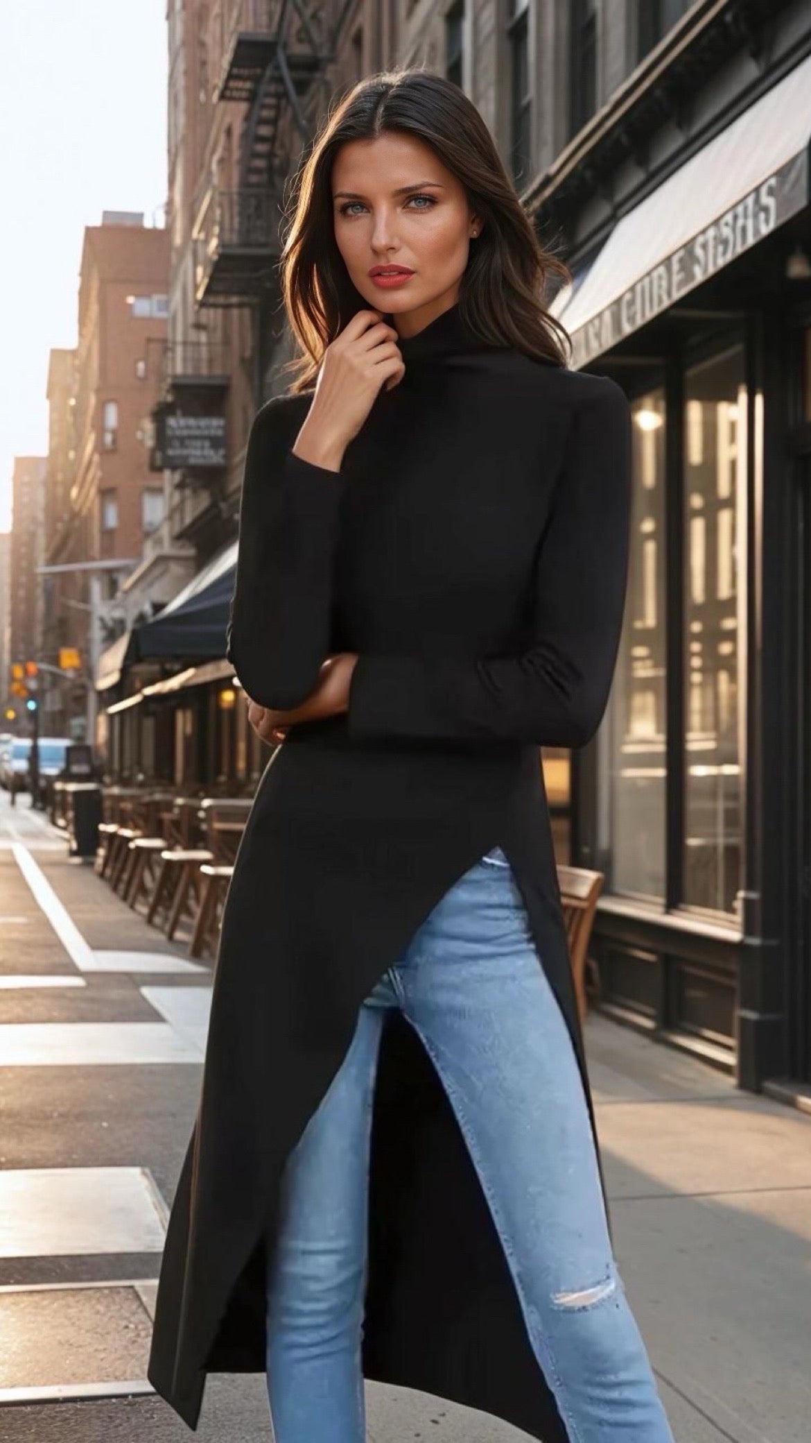 Mintlis mujer, lana 100% licra, jersey Chloe asimétrico oversized largo, tallas (36-46)