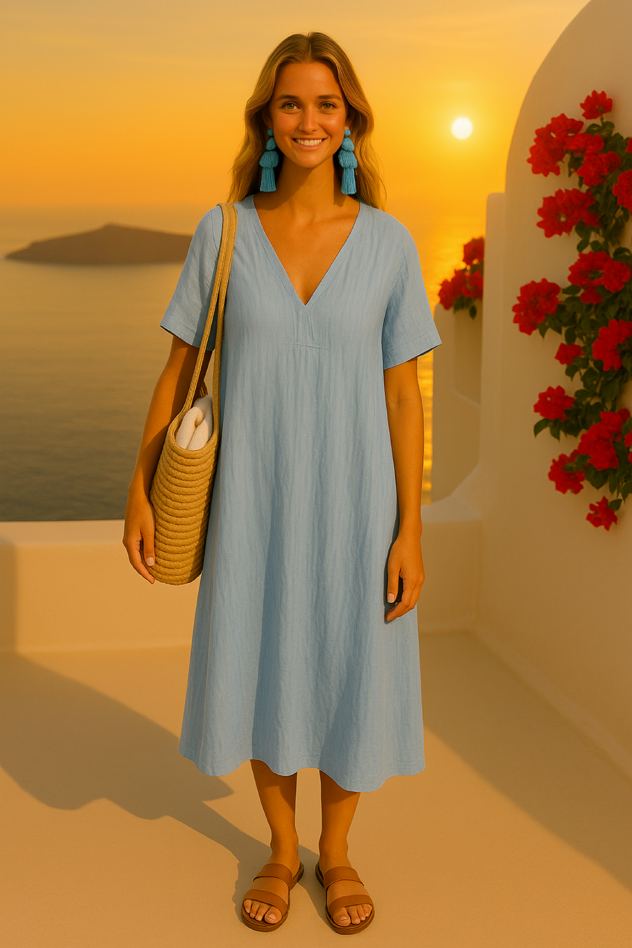 Noemi cotton linen dress, 4 colors, sizes (36-52)