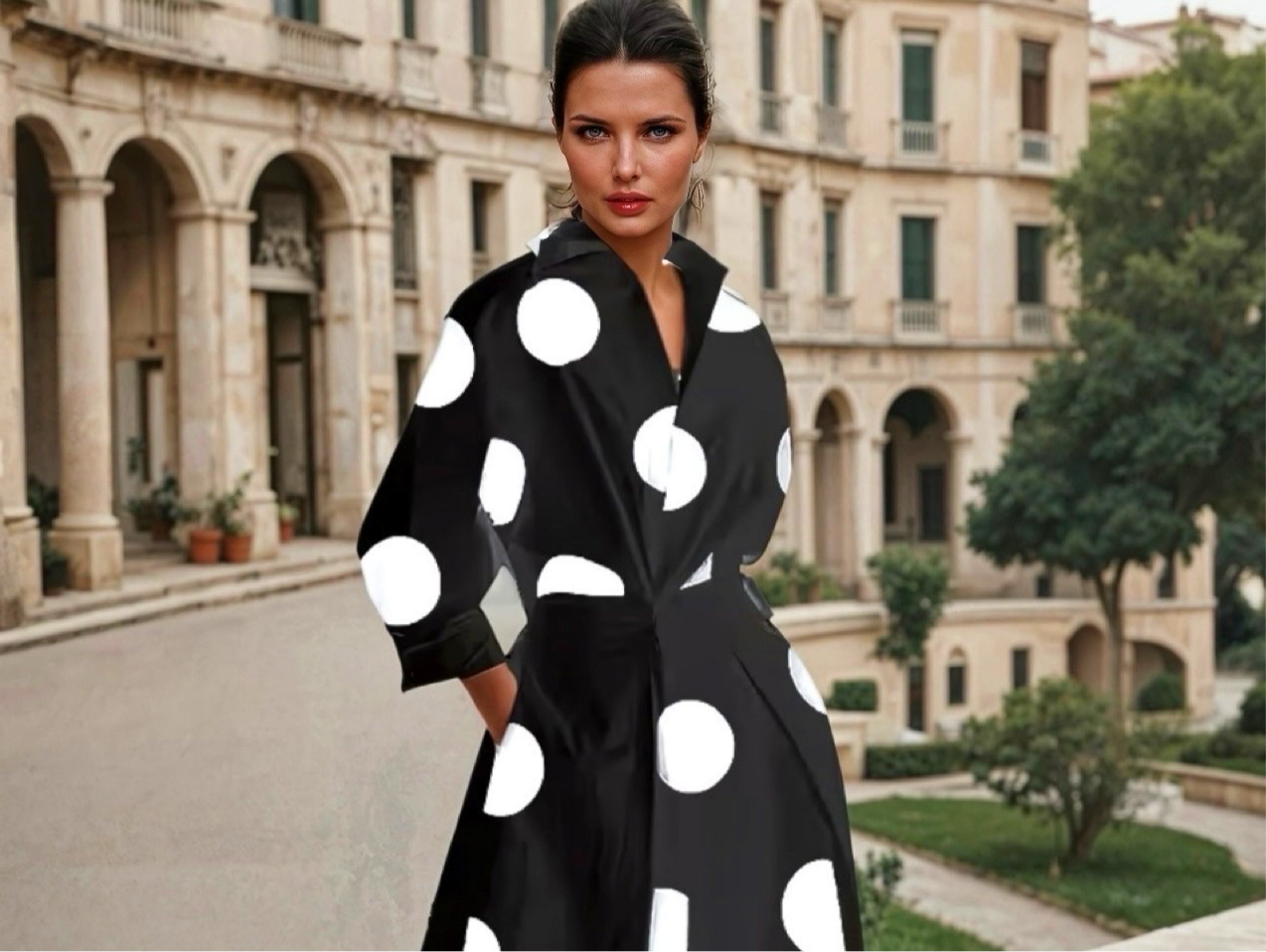 Vestido Modena lunares algodón licra, goma elástica trasera tallas (36-52)
