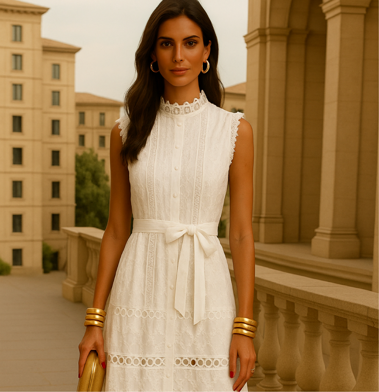 Vestido Candem bordado, con encaje y brocado, 2 colores, tallas (36-46)