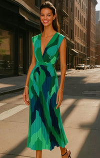 Mintlis mujer, gasa plisado, vestido Green, tallas (36-46)