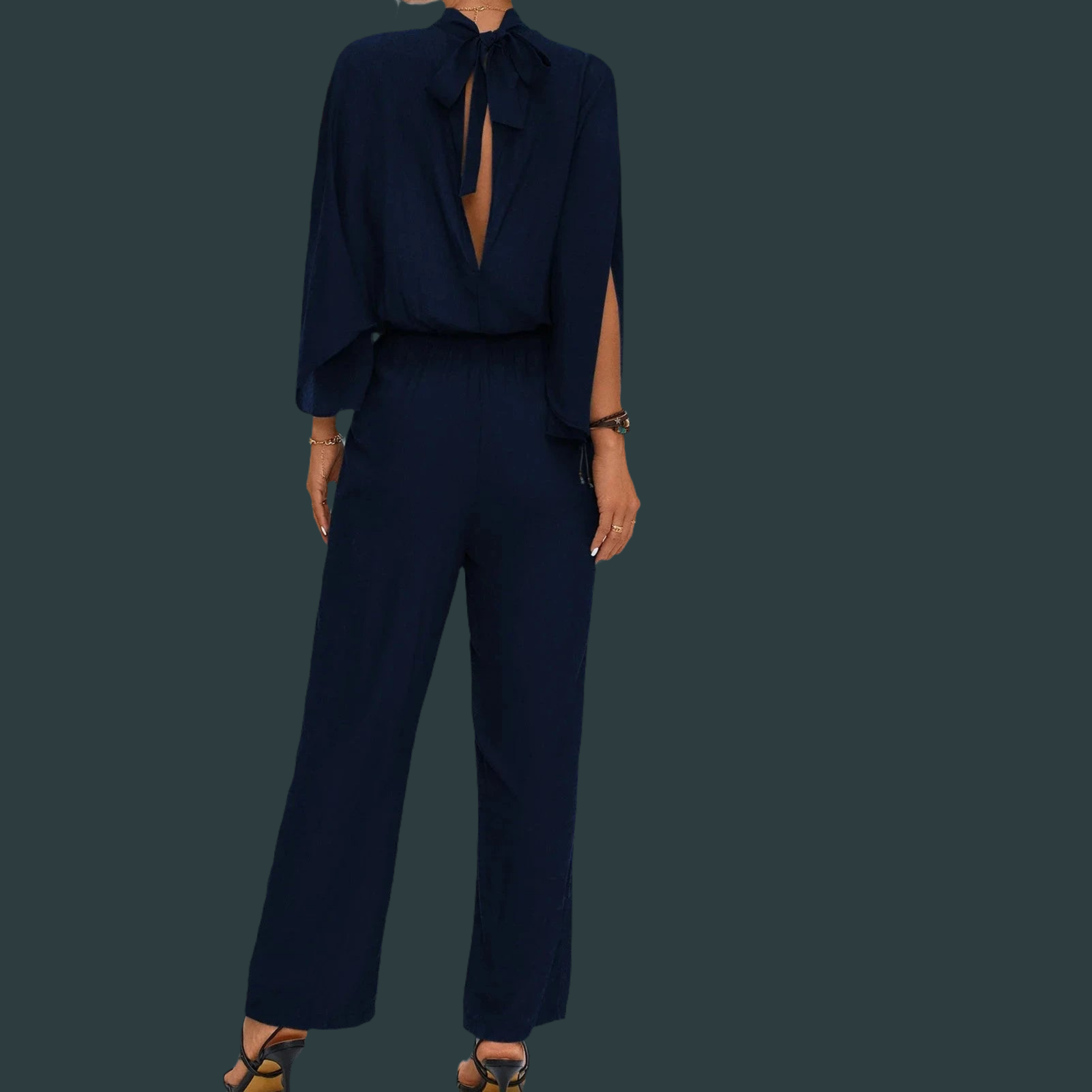 Andrea satin cape jumpsuit with pockets, 2 colors, 5 sizes