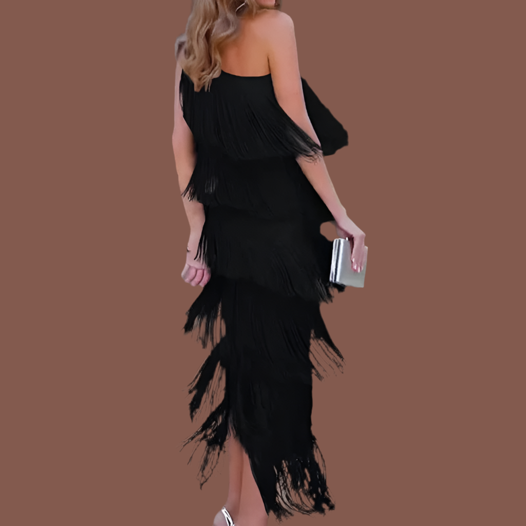Vestido MYKONOS asimetríco flecos, 3 colores, tallas (36-46)