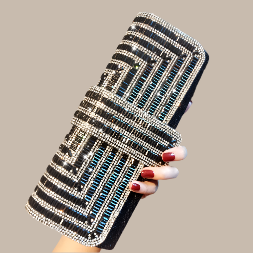 Pochette Caroline strass avec chaîne, 2 couleurs
