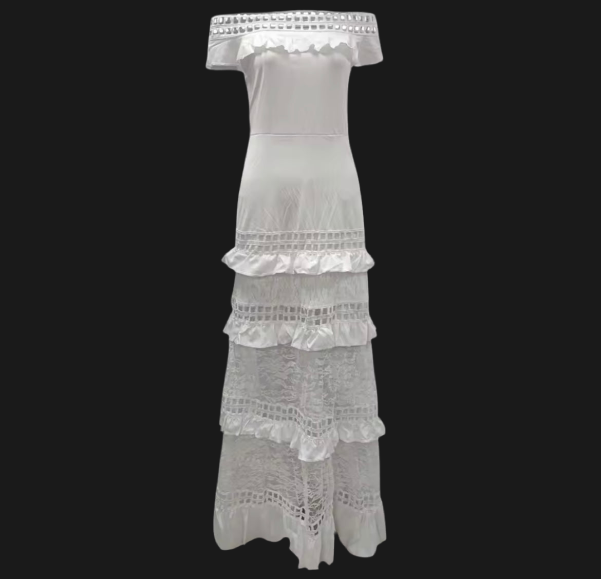 Vestido Alison volantes bordado de algodón licra y encaje, 6 tallas