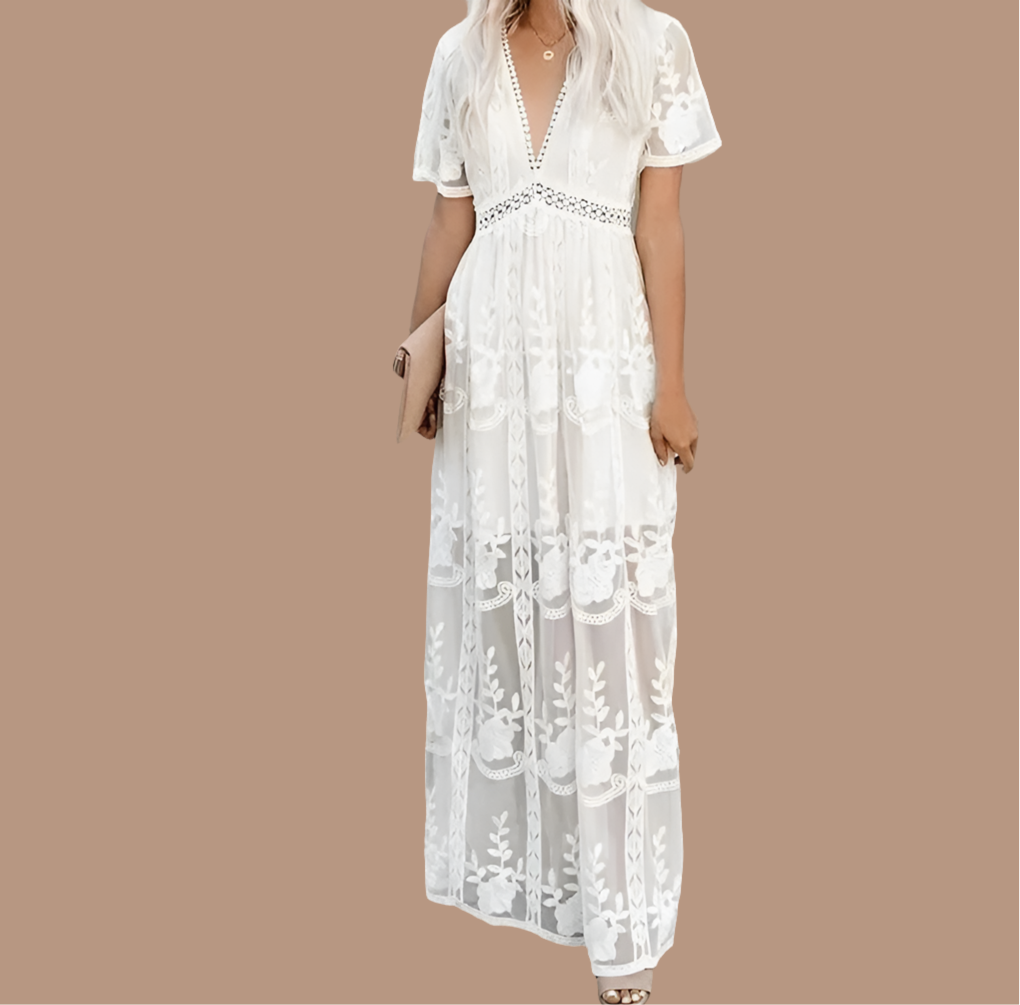 Formentera sheer lace dress with lining, 2 colors, sizes (36-46)