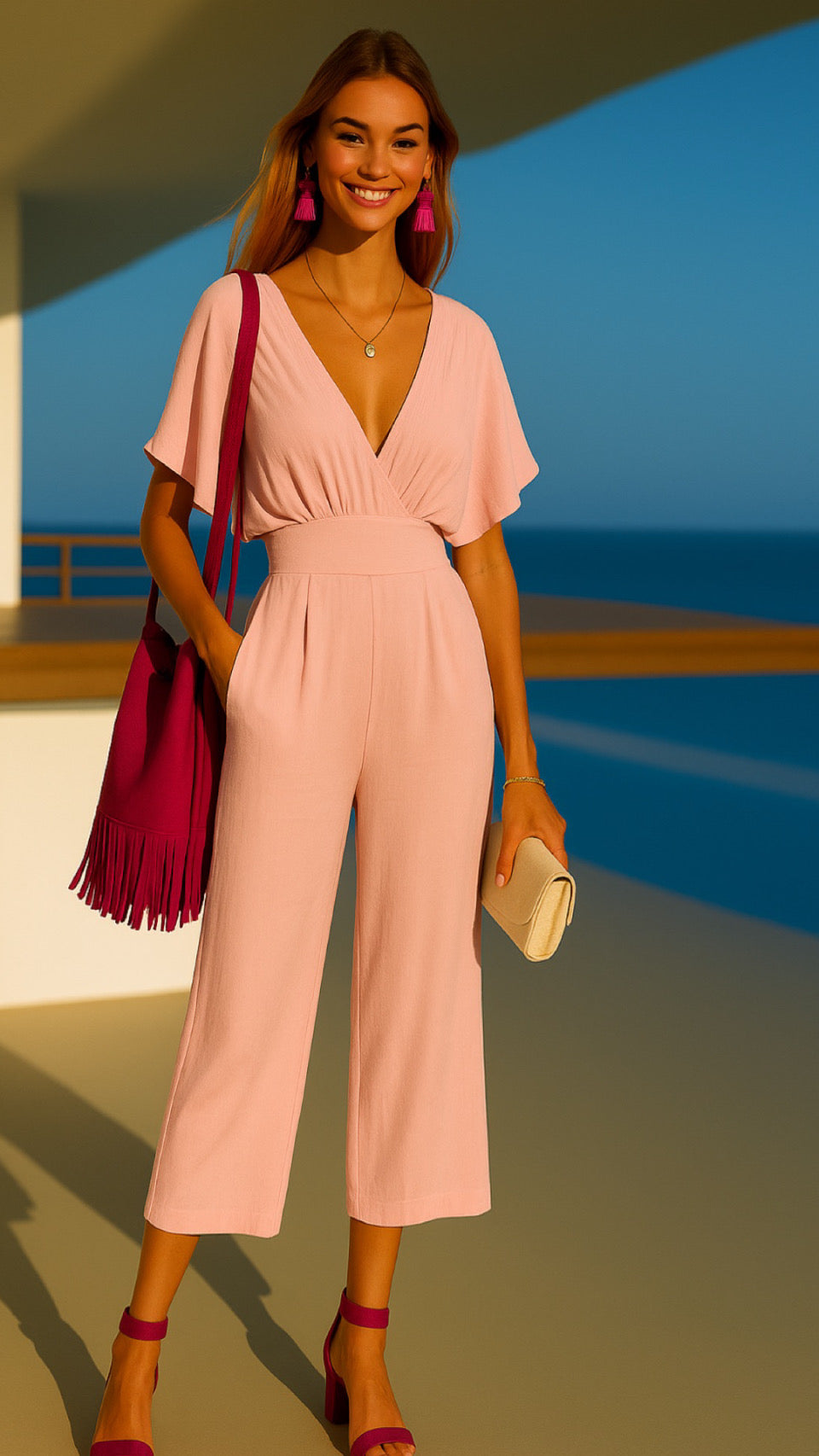 Aroma cotton jumpsuit with elastic back, 6 colors (sizes 36-46)