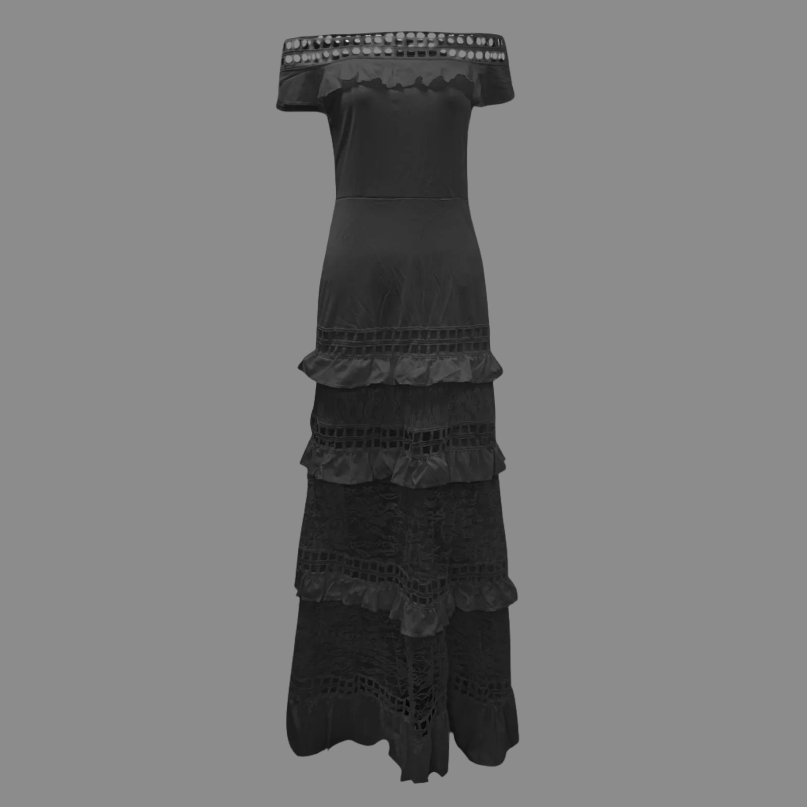 Vestido Alison volantes bordado de algodón licra y encaje, 6 tallas