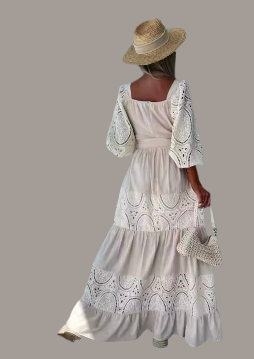 Mintlis mujer, algodón bordado, vestido Ibiza largo, 4 colores, tallas (36-44)