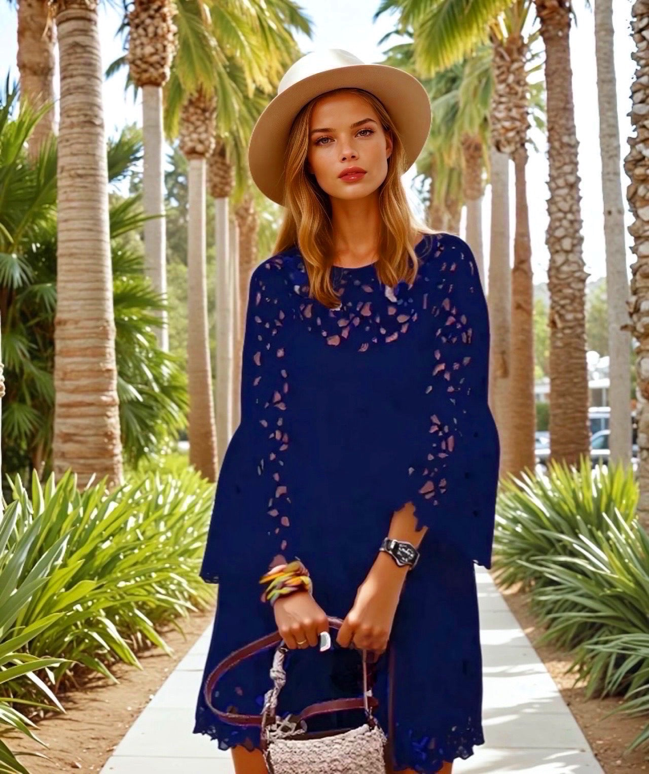 Amazing embroidered lace dress with lining, 3 colors, sizes (36-48)