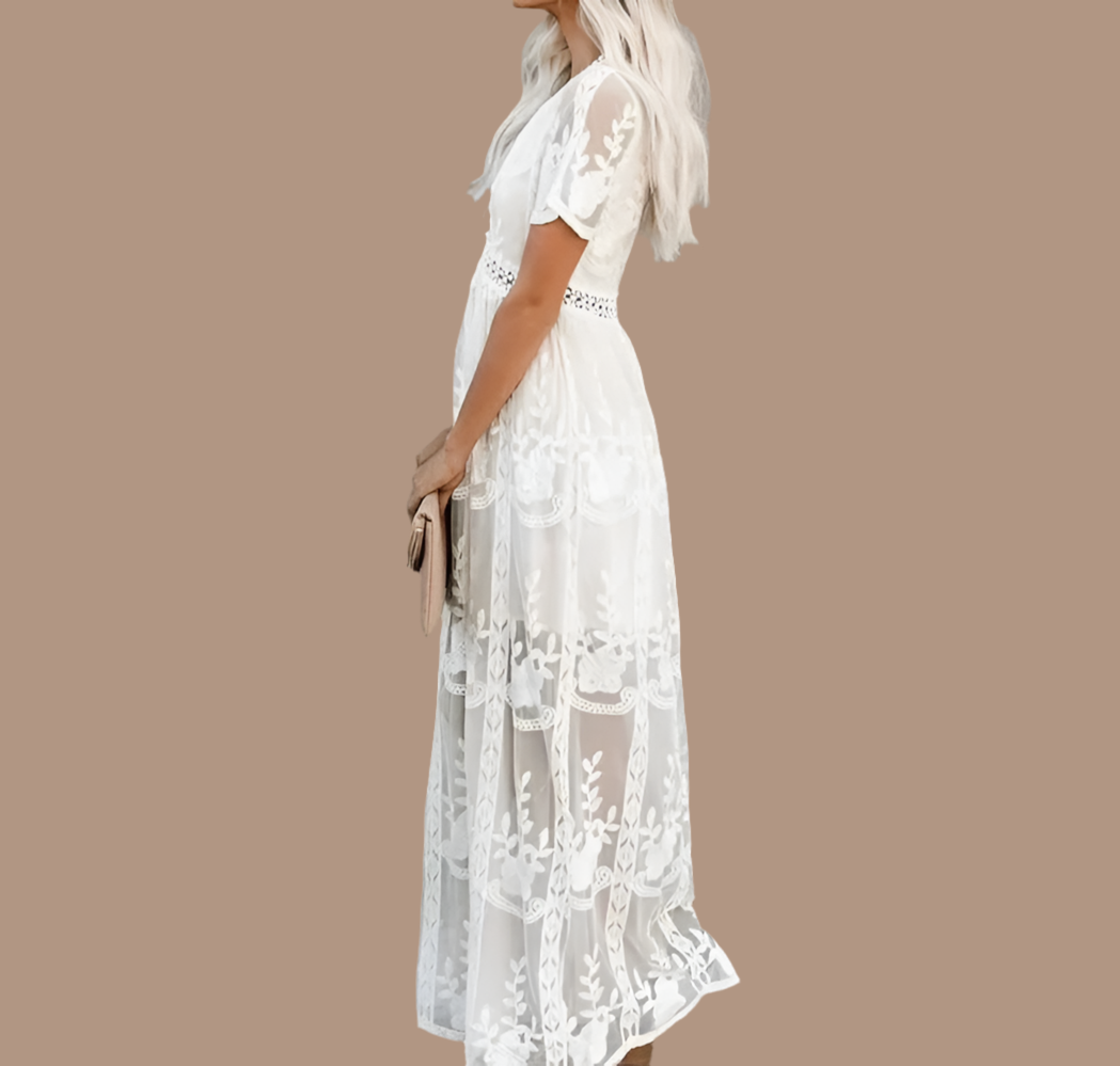 Formentera sheer lace dress with lining, 2 colors, sizes (36-46)
