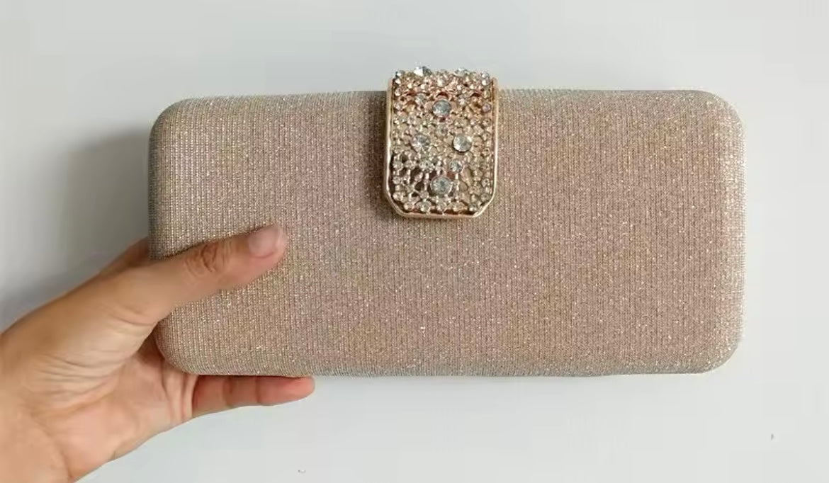 Rosemary golden baguette clutch with click braid