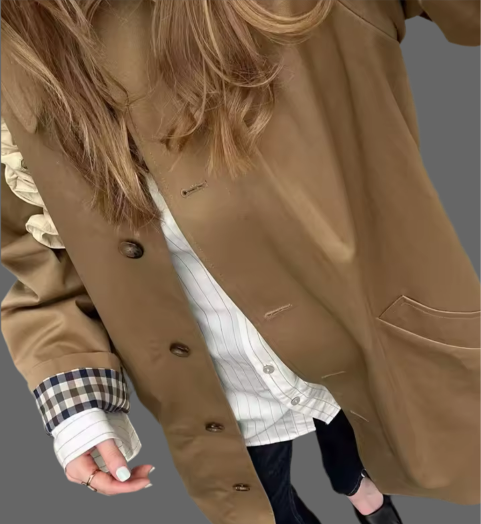 Gabardina Kent, con bolsillos y forro cuadros, 2 colores, tallas (34-46) made in Portugal