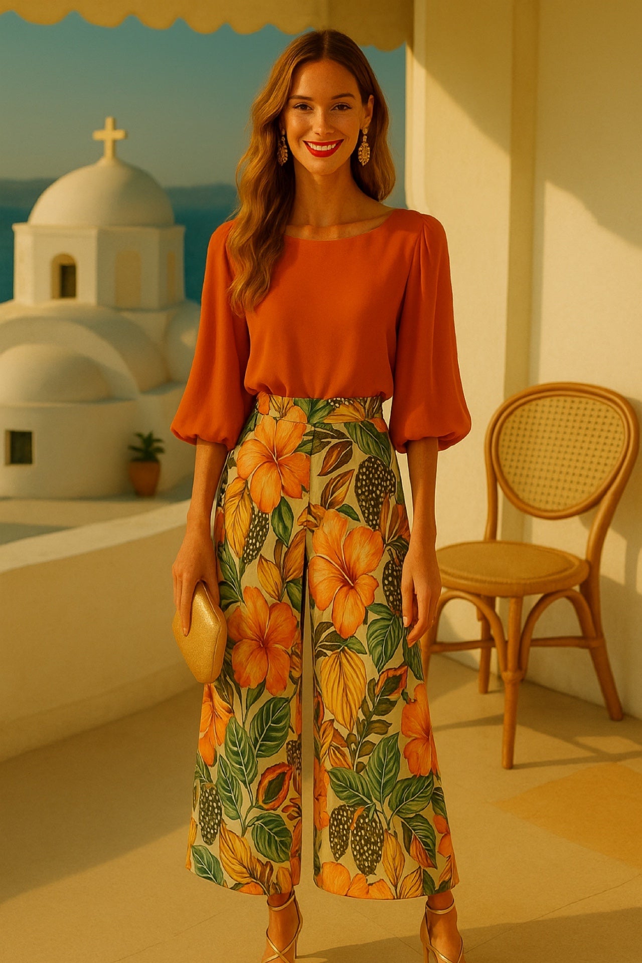 -39% OFF ULTIMAS UNIDADES ✅conjunto 2 piezas camisa gasa satinado y pantalón elástico Tropicana, tallas (36-50)4 colores, made in Italy