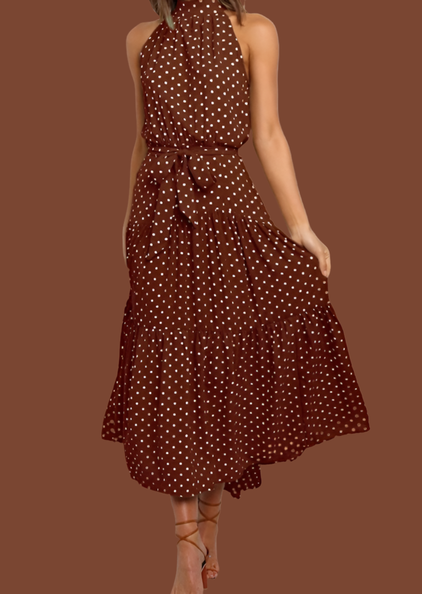 Vestido Biscayne cuello halter, 5 colores, 6 tallas