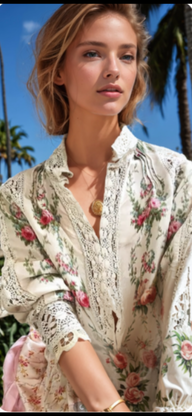 Mintlis algodón encaje estampada, camisa Chile, 6 tallas (36-46)