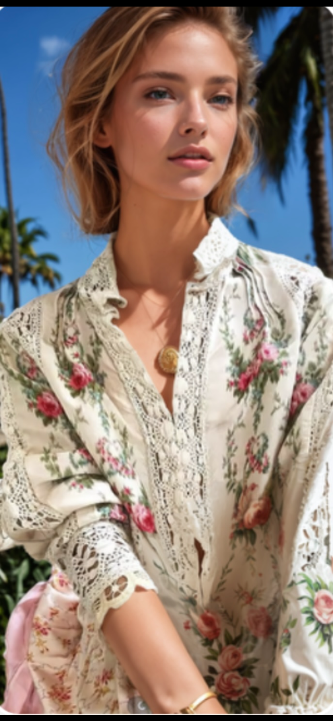 Mintlis algodón encaje estampada, camisa Chile, 6 tallas (36-46)