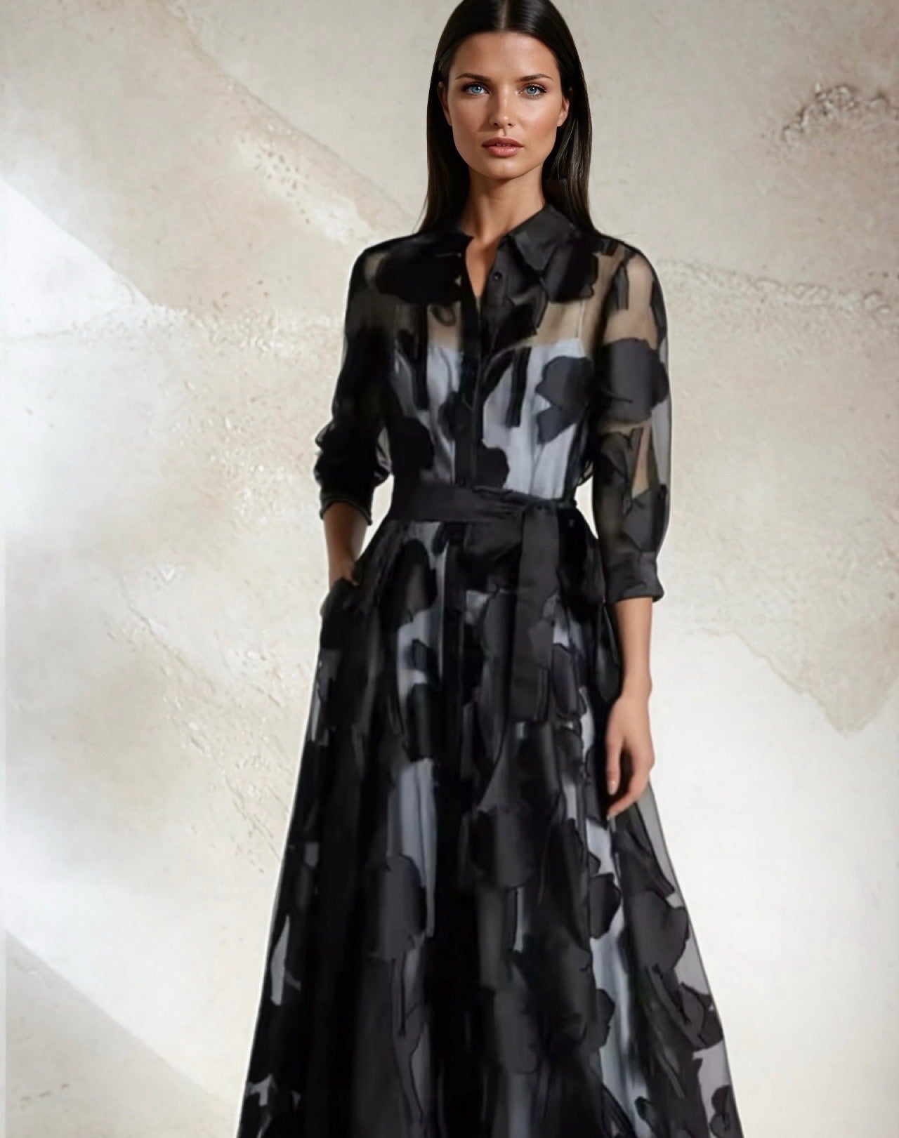 Mintlis mujer gasa, vestido Night con forro camel, tallas (36-48)