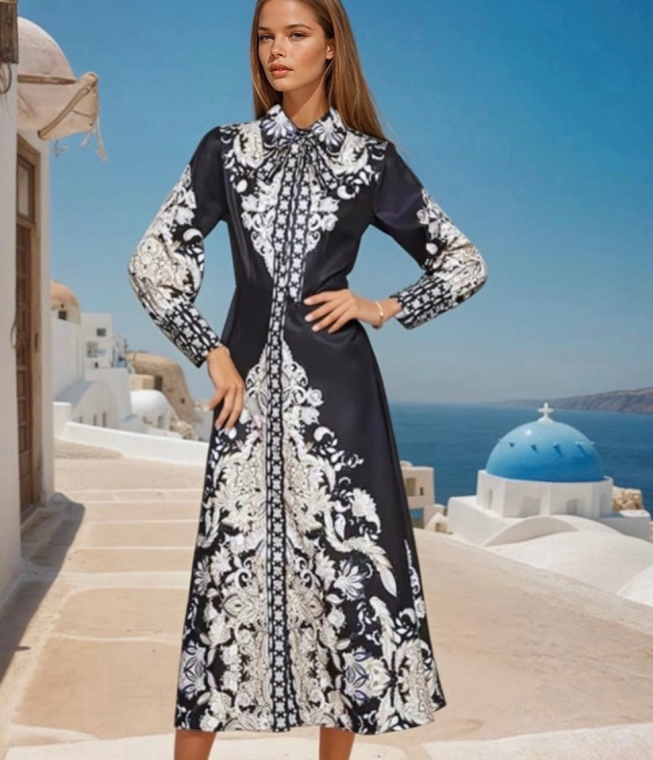 Mintlis mujer algodón estampado satinado, vestido Lombardia, tallas (36-46)