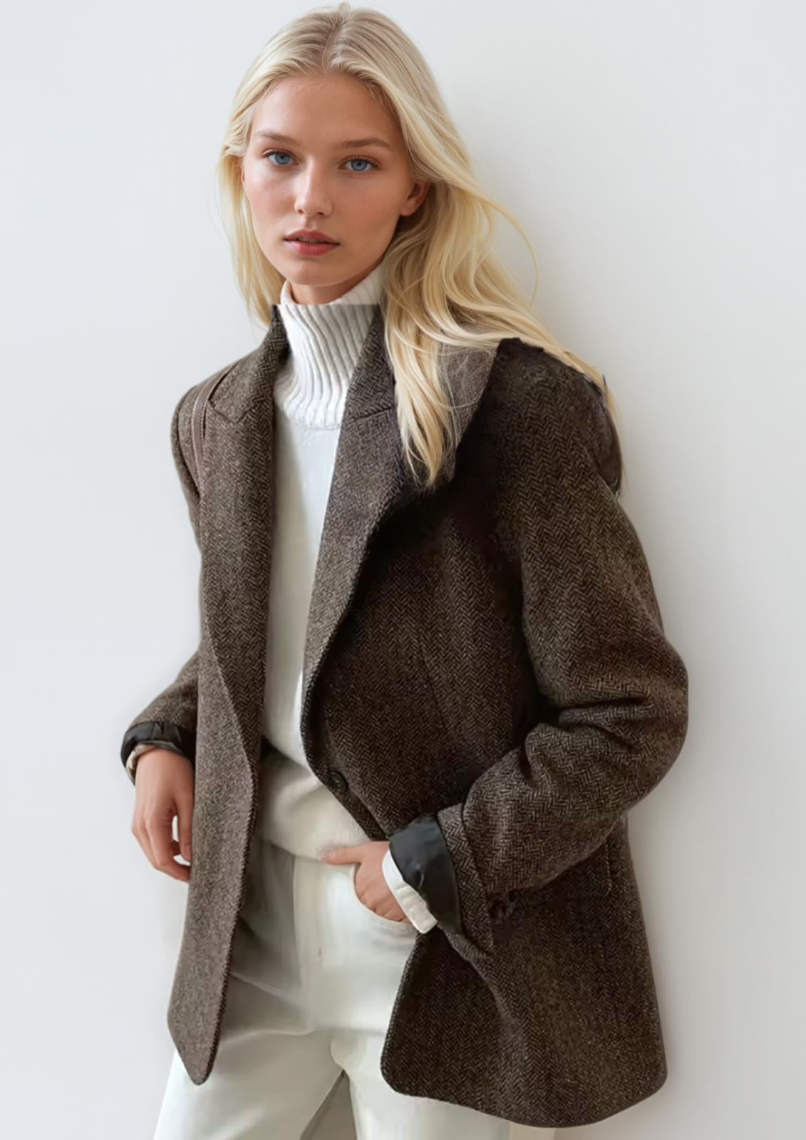 Mintlis mujer, lana 100% de espigas fina, 2 colores, chaqueta Pino, tallas (36-44) alta calidad