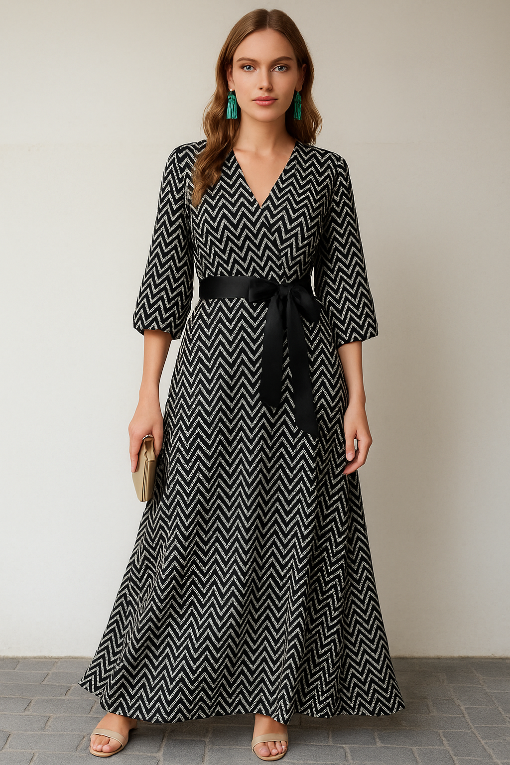 Vestido Eleonor cuello pico, algodón con caída poliéster, tallas (36-48) made in Tánger